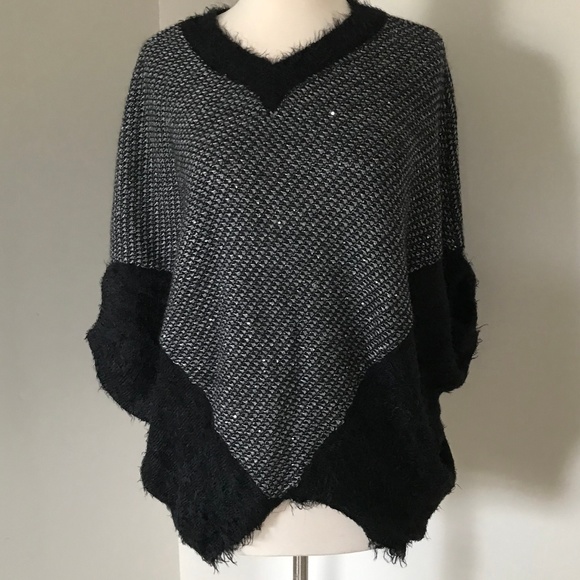 ANTHROPOLOGIE Pewter Poncho, black/grey, XS/S - Picture 3 of 7